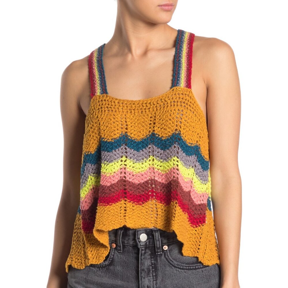 Free People, Winding Road Tank, Yellow Multi Combo, Size Large, NWT